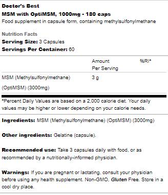 Най -добър MSM 1000mg | С Optimsm - 180 капсули