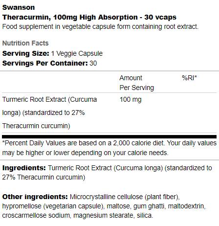 Theracurmin 100mg | Висока абсорбция 30 капсули