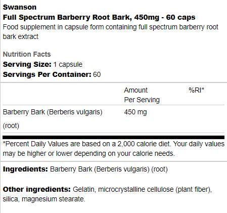 Пълен спектър Barberry Root кора 450 mg 60 капсули