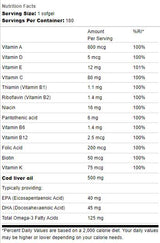 Масло от черен дроб на треска 500mg | С мулти витамини - 180 гел капсули