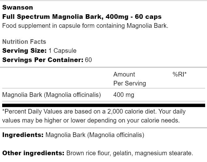 Пълен спектър магнолия кора 400 mg 60 капсули