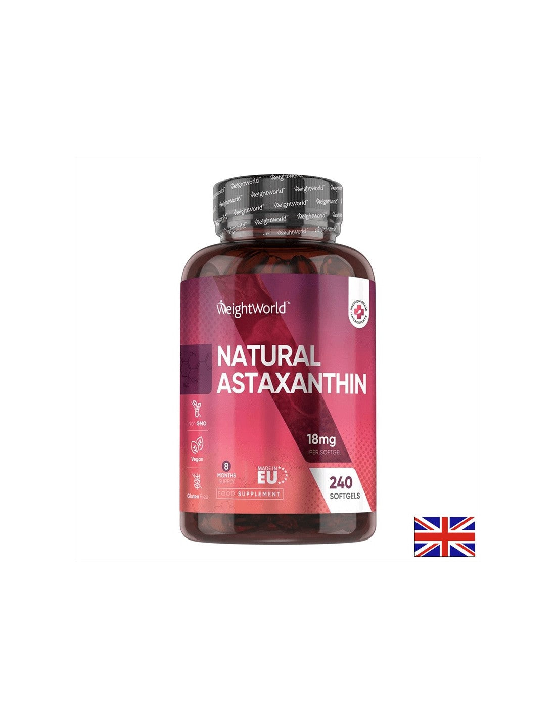 За зрение - астаксантин 18 mg (от микроводорасли), 240 капсули - астаксантин