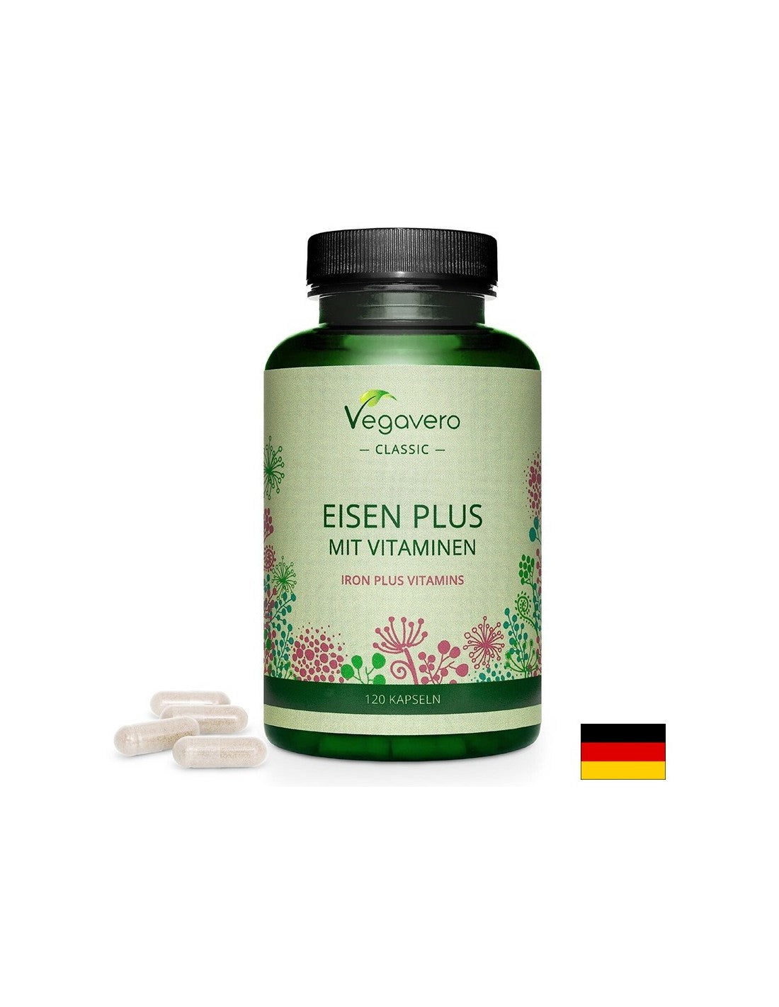 Желязо + витамини (C, B2, B6, B12 и фолиева киселина) - Eisen Plus Mit Vitaminen, 120 капсули <tc>Vegavero</tc>