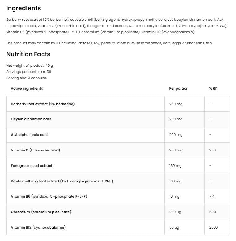 Glucose System Aid | С берберин, алфа липоева киселина, канела и черница 90 капсули