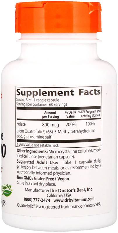 Най -добрият напълно активен фолат 800 mcg - 60 капсули