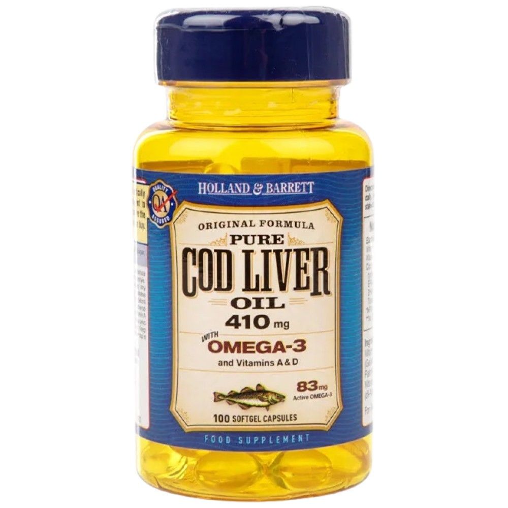 Чисто масло от черен дроб на треска 410 mg / с витамин A&D - 100 гел капсули