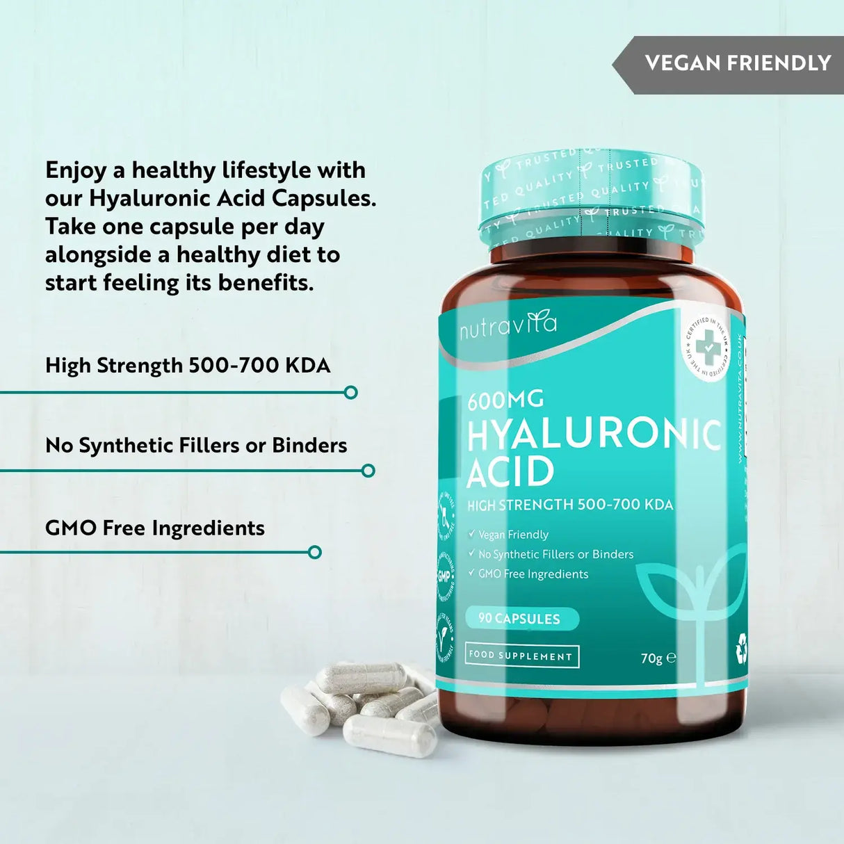 Hyaluronic Acid 600 mg / Хиалуронова киселина 600 mg /90 капсули, 90 дни/ <tc>Nutravita</tc>