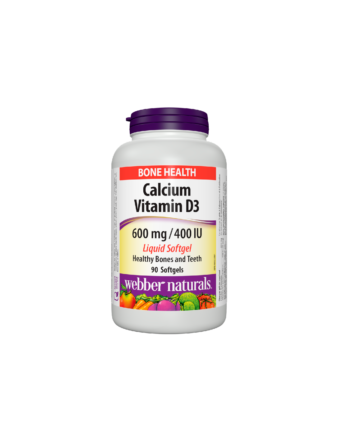 Калций 600 mg + Витамин D3 400 IU - Костна и мускулна система, 90 <tc>Webber Naturals</tc> Течни меки гелове