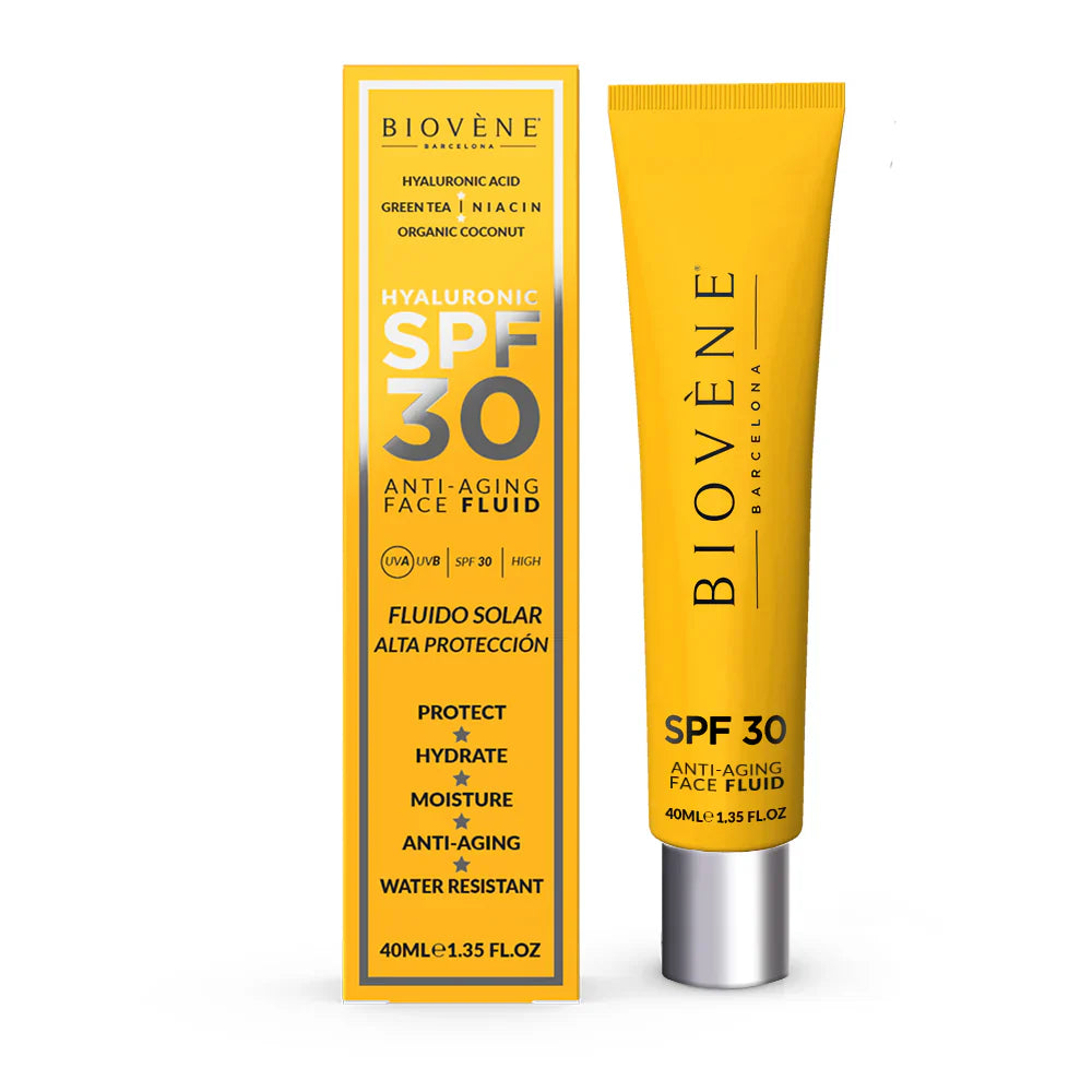 Овлажняващ слънцезащитен крем за лице SPF 30 с хиалуронова киселина против стареене - 40 ml