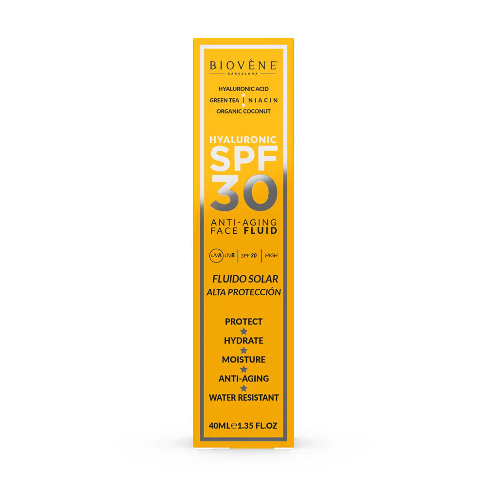 Овлажняващ слънцезащитен крем за лице SPF 30 с хиалуронова киселина против стареене - 40 ml