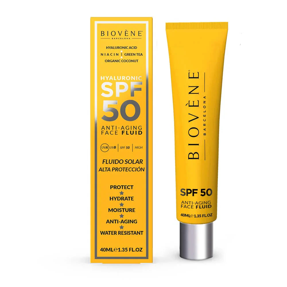 Овлажняващ слънцезащитен крем за лице SPF 50 с хиалуронова киселина против стареене - 40 ml