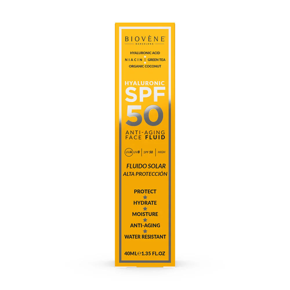 Овлажняващ слънцезащитен крем за лице SPF 50 с хиалуронова киселина против стареене - 40 ml