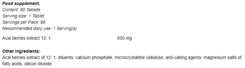 Acai Berry 12: 1 500 mg 90 таблетки