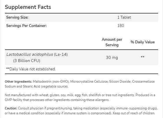 Acidophilus три милиарда - 180 таблетки