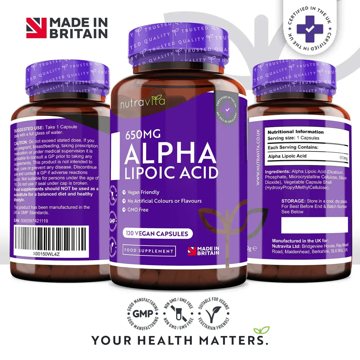 Alpha Lipoic Acid 650mg /120 капсули, 120 дози/ <tc>Nutravita</tc>