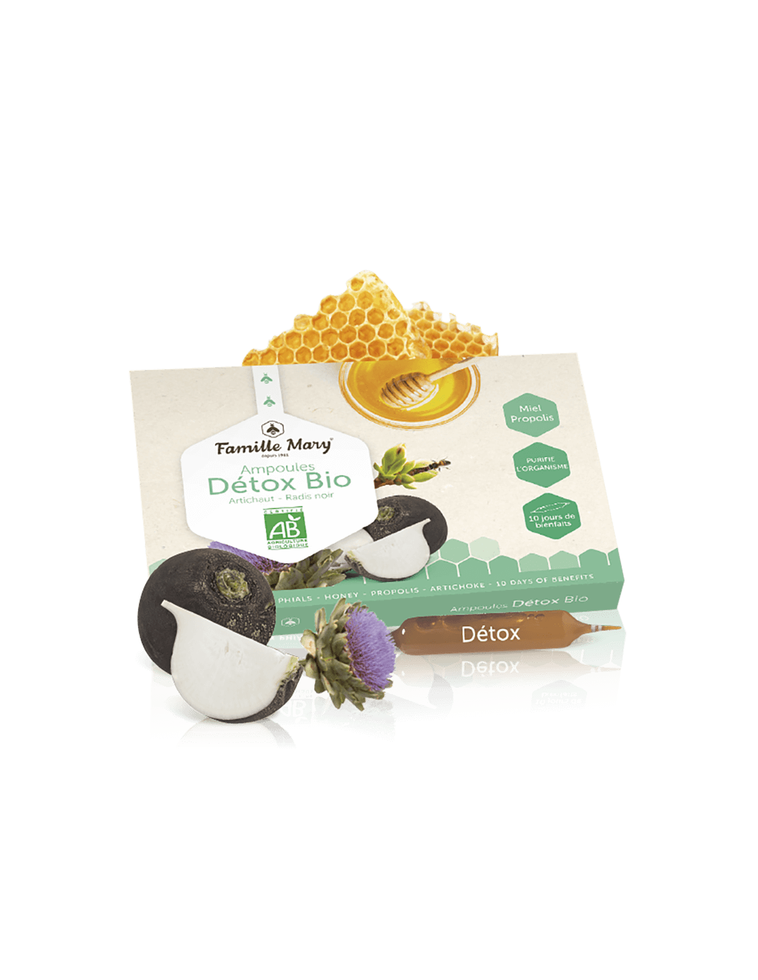 Ampoules détox bio artichaut-radis noir / detox bio с артишок, черен ряпа, мед и прополис / 10 ампули famille mary
