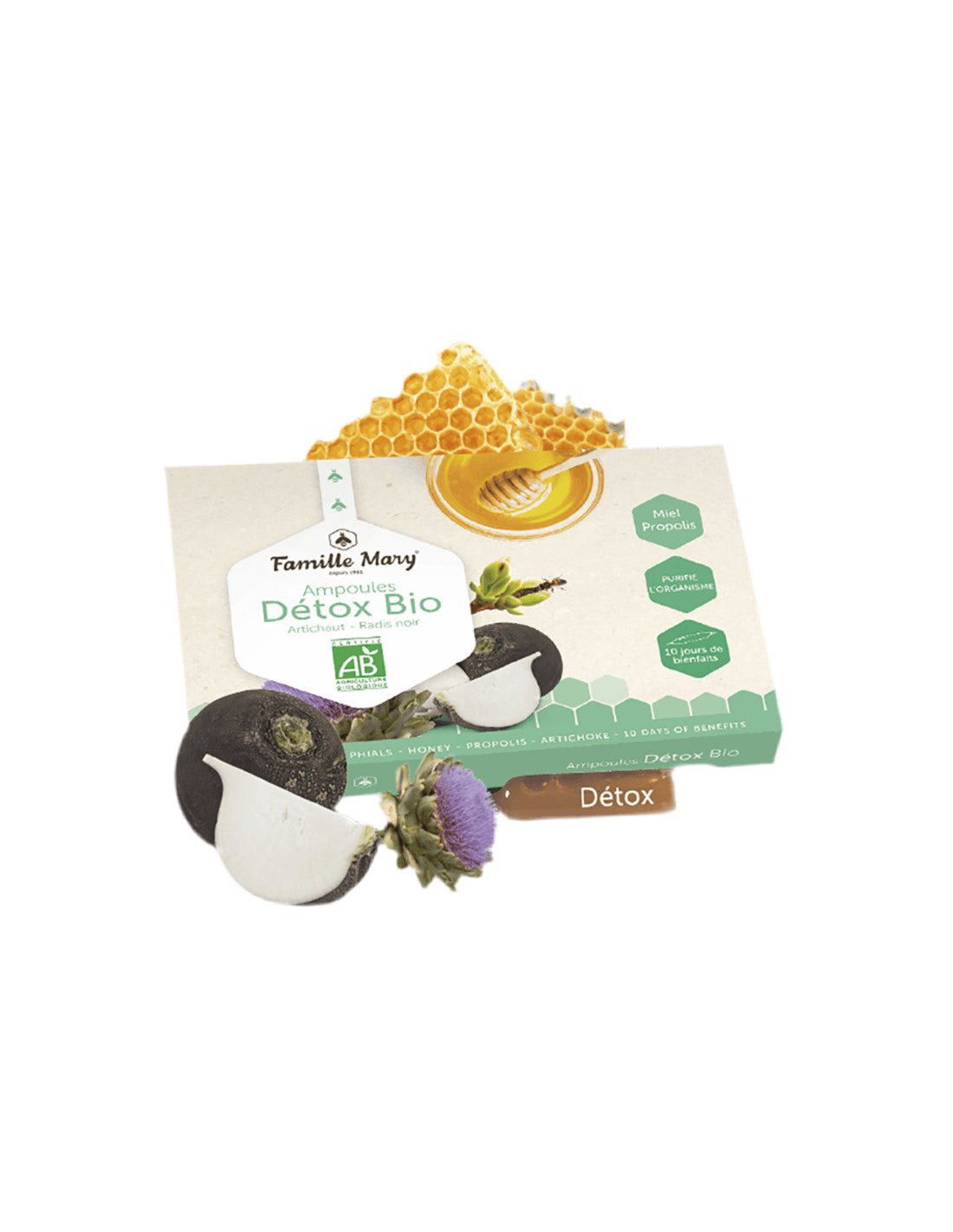 Ampoules détox bio artichaut-radis noir / detox bio с артишок, черен ряпа, мед и прополис / 10 ампули famille mary