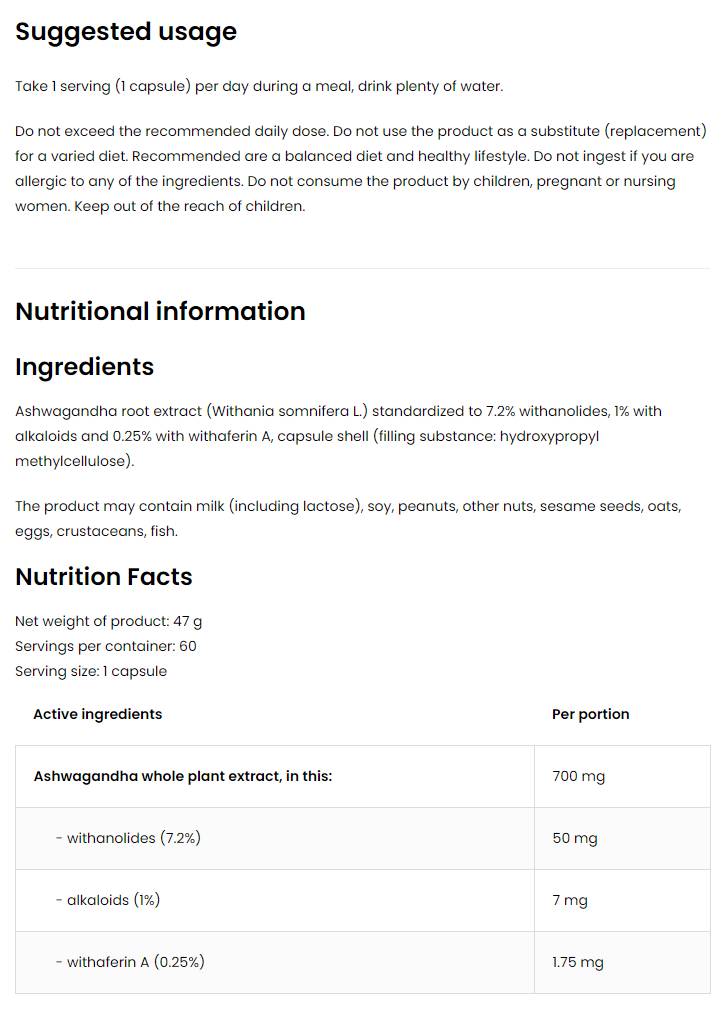 Ashwagandha 700 mg / vege 60 капсули