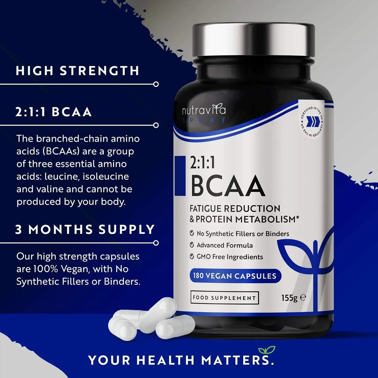 BCAA (2:1:1) с витамини B6 и B12 - 180 Vcaps. <tc>Nutravita</tc>