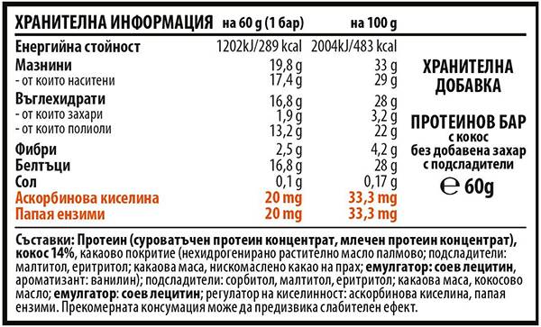 Brownmag Vit C и Papaya обогатен протеинов бар - кокос - 60 грама
