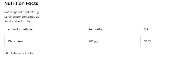Chromium lozenges 200 mcg 90 сублинглални таблетки