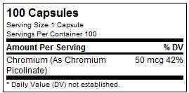 Хром пиколинит 50 mcg - 100 капсули