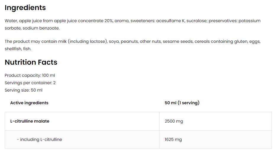 Цитрулин изстрел | 5000 mg L-цитрулин малат 100 ml
