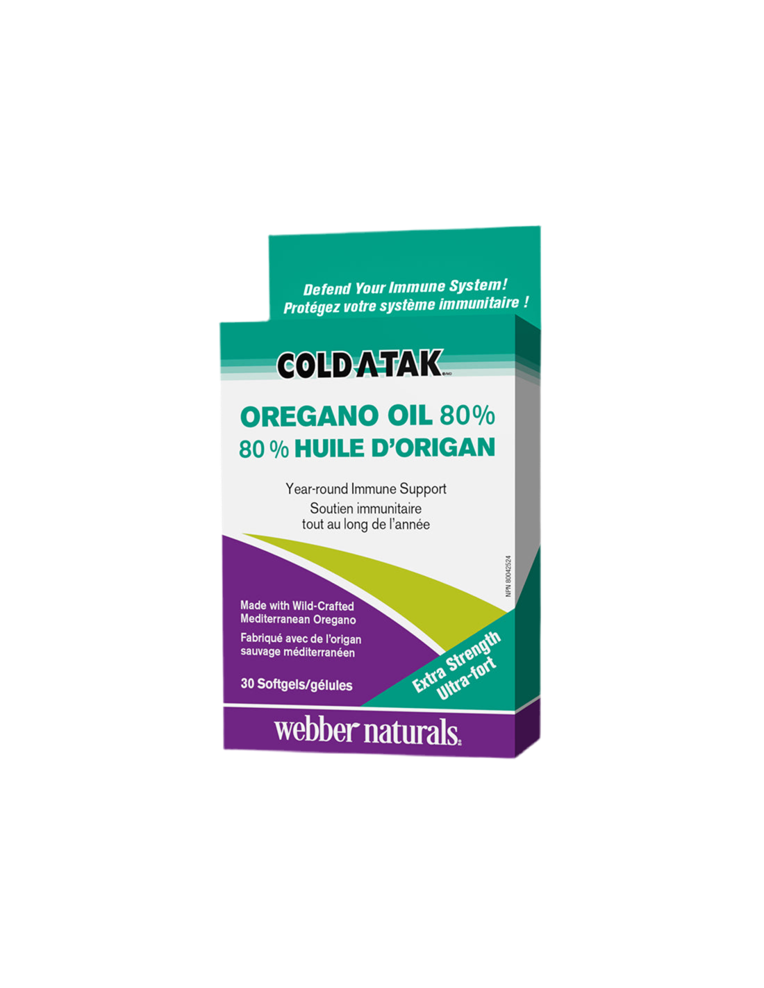 Cold-A-Tak® Oregano Oil Допълнителна сила / риган (масло / 80% Carvacrol), 180 mg, 30 меки капсули