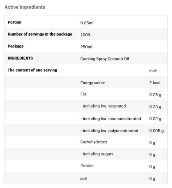Спрей за готвене - кокосово масло - 250 ml
