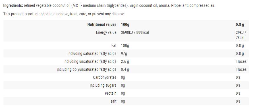 Спрей за готвене / кокосово масло - 250 ml