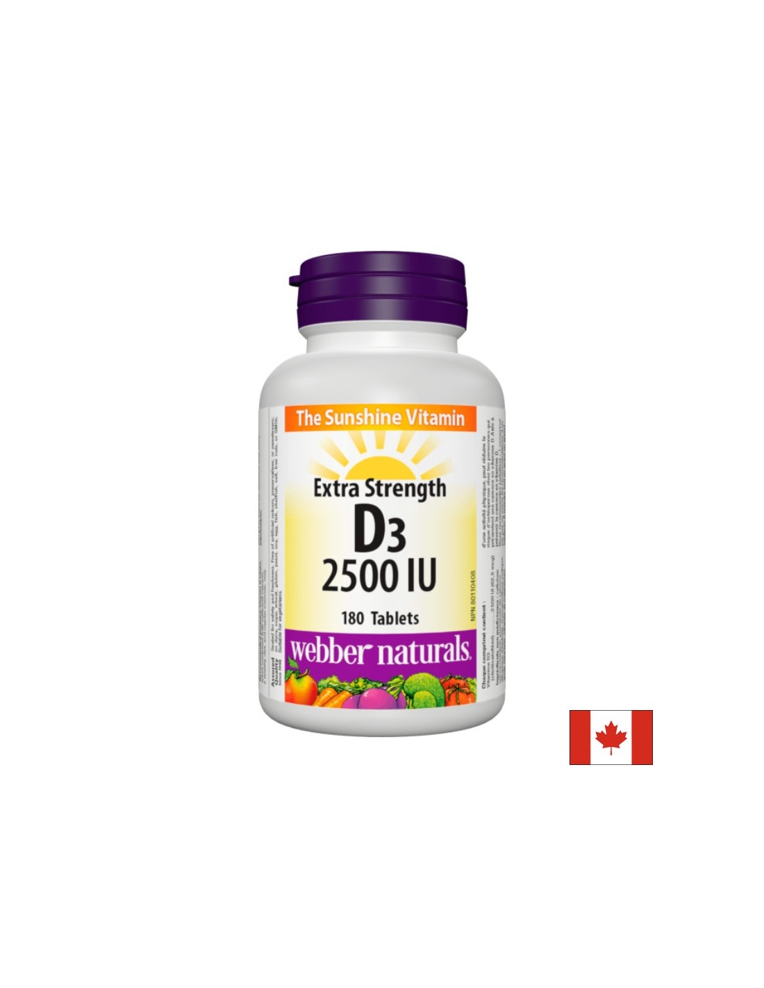 Здрави кости и силен имунитет - Витамин D3 2500 IU, 180 таблетки <tc>Webber Naturals</tc>