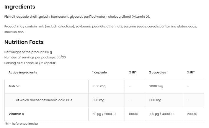DHA + витамин D3 | 300 mg DHA от рибено масло 60 гел капсули
