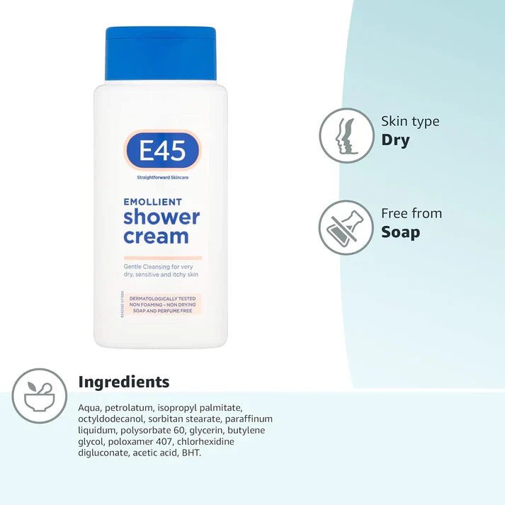 E45 Емолиентна сметана за душ за суха и чувствителна кожа - 200 ml