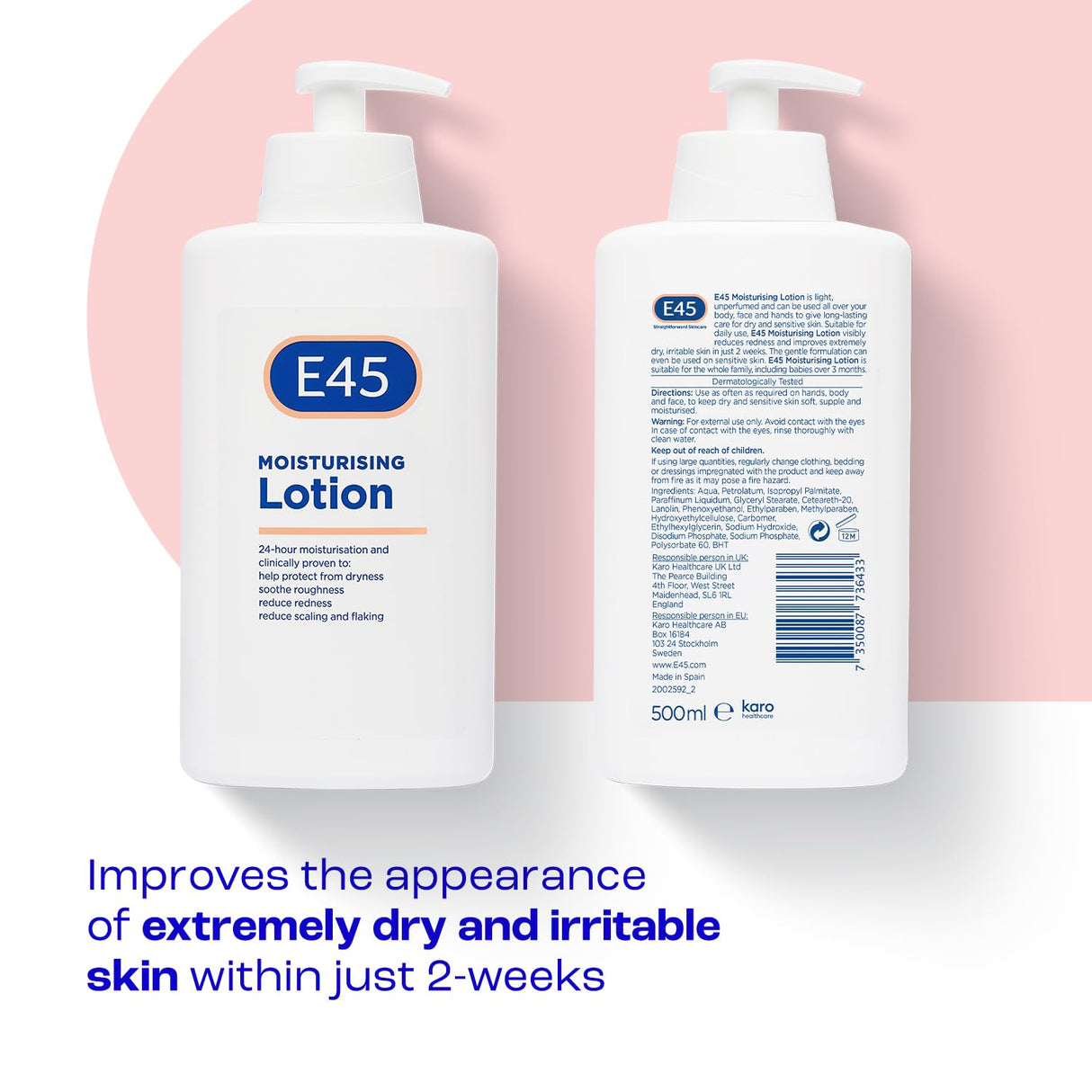 E45 овлажняващ лосион за суха и чувствителна кожа - 500 ml