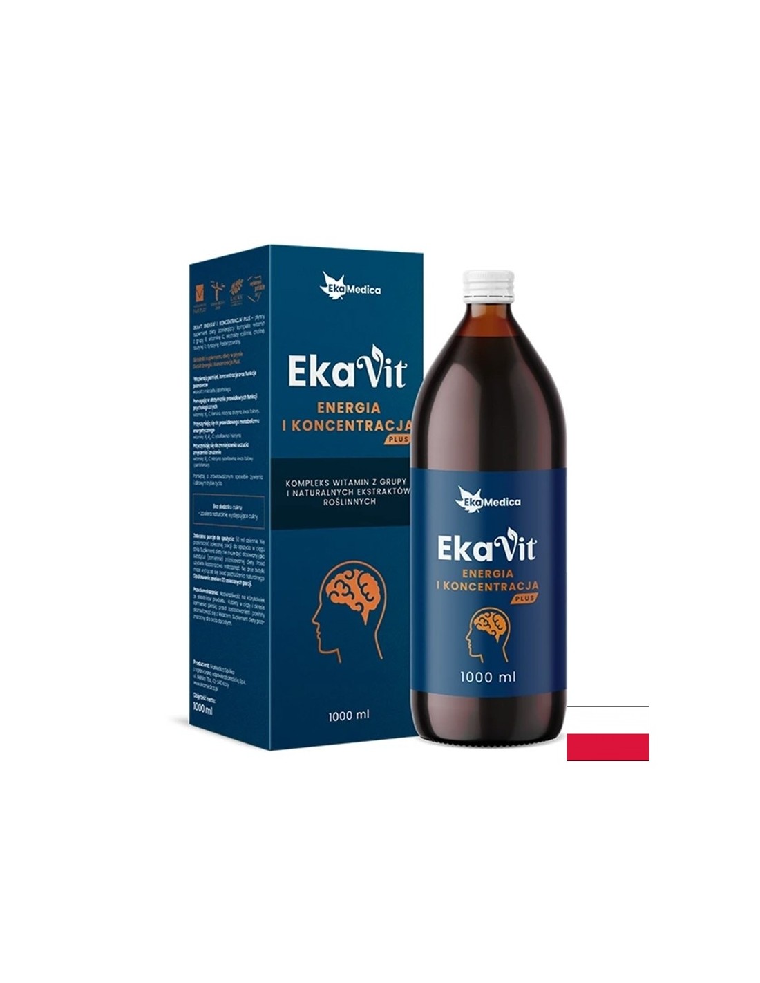 Течен витамин с билкови екстракти за енергия и фокус - Ekavit, 1 литър, 20 дози