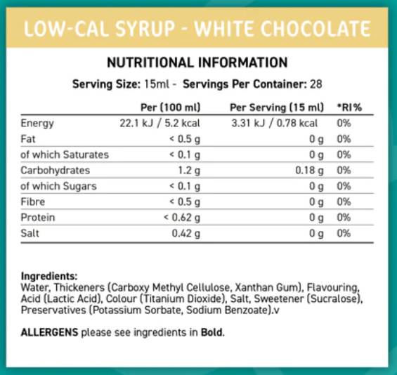 Подходящ кухня с ниско-CAL сироп | Бял шоколад - 425 ml