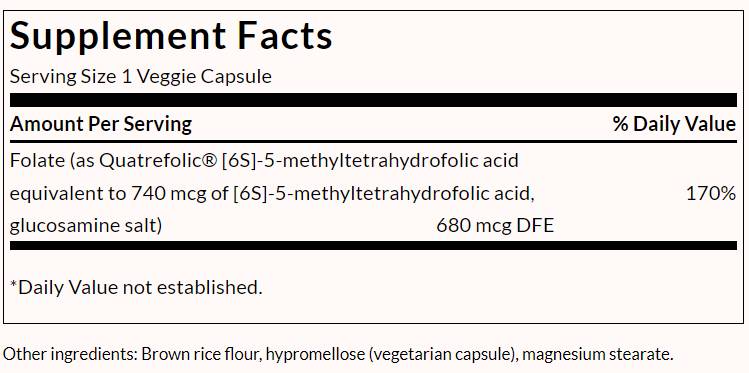 Фолат 5 -метилтетрахидрофолова киселина 680 mcg - 30 капсули