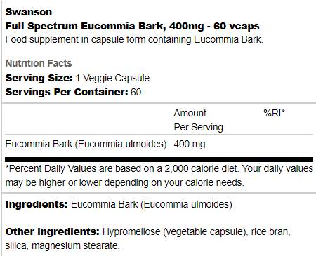 Пълен спектър EuCommia кора 400 mg 60 капсули