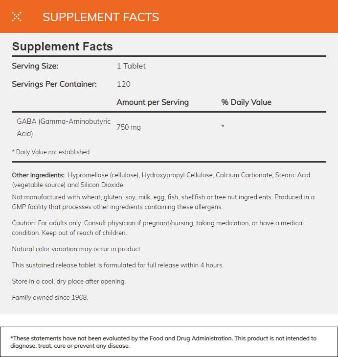 GABA 750 mg / продължително освобождаване - 120 таблетки