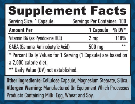GABA + B-6 / 500mg. / 100 VCAPS