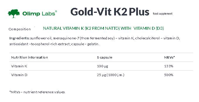 Gold-Vit K2 плюс 30 капсули