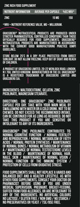 Grassberg Zinc Picolinate 15mg - Висока абсорбция 60 капачки