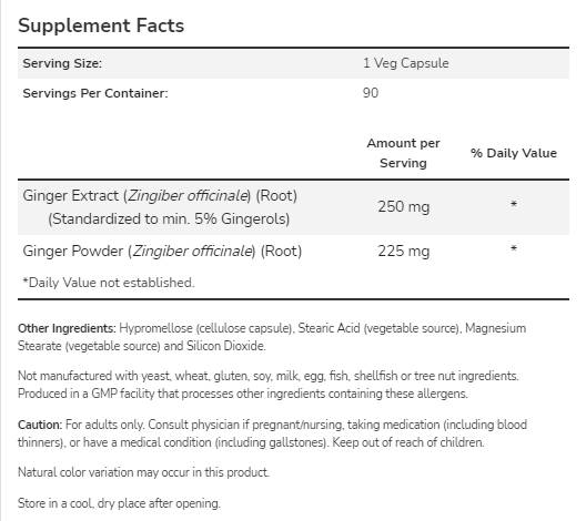 Екстракт от корен от джинджифил 250 mg - 90 капсули