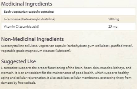 L-Carnosine/ L-Carnosine 500 mg x 60 капсули <tc>Natural Factors</tc>