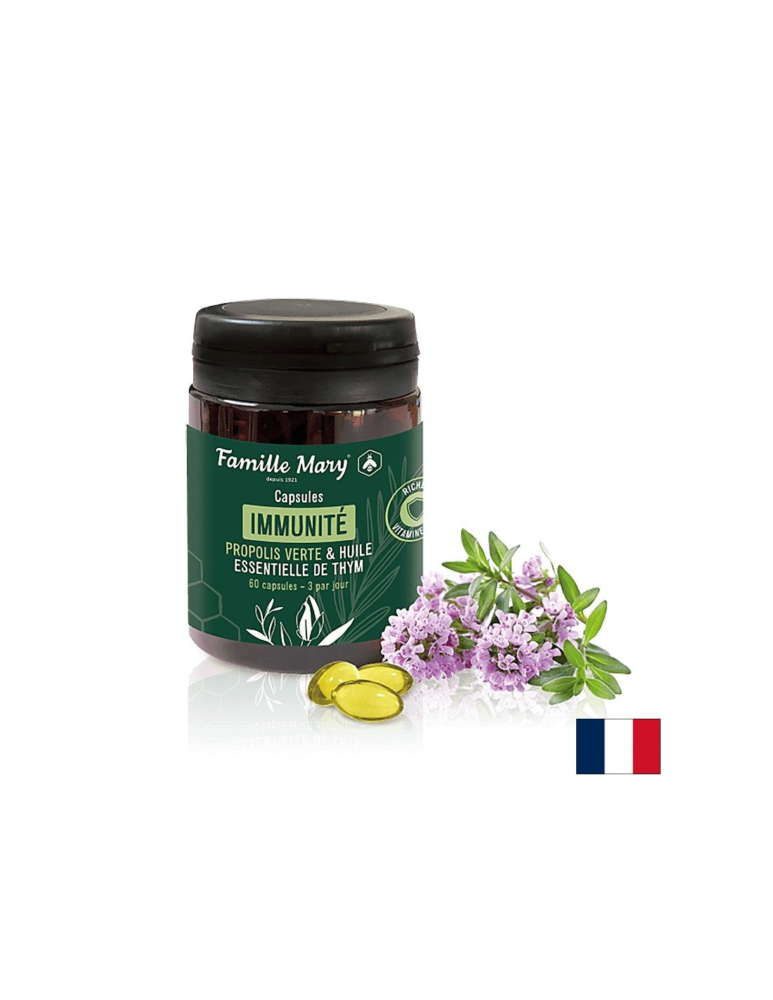 Immunité / Green Propolis + масло от мащерка и витамин D3, 60 капсули Famille Mary