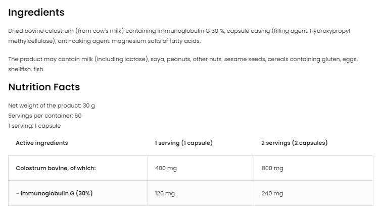 Colstrum говеда 400 mg | 30% имуноглобулин G 60 капсули