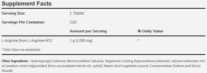 L -аргинин 1000 mg / двойна якост - 120 таблетки