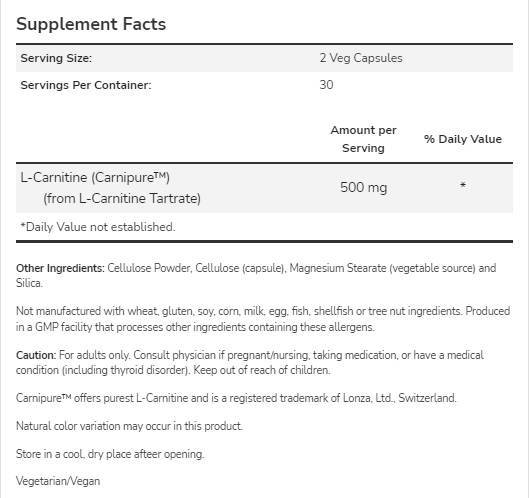 L-карнитин 250 mg | Carnipure ™ - 60 капсули