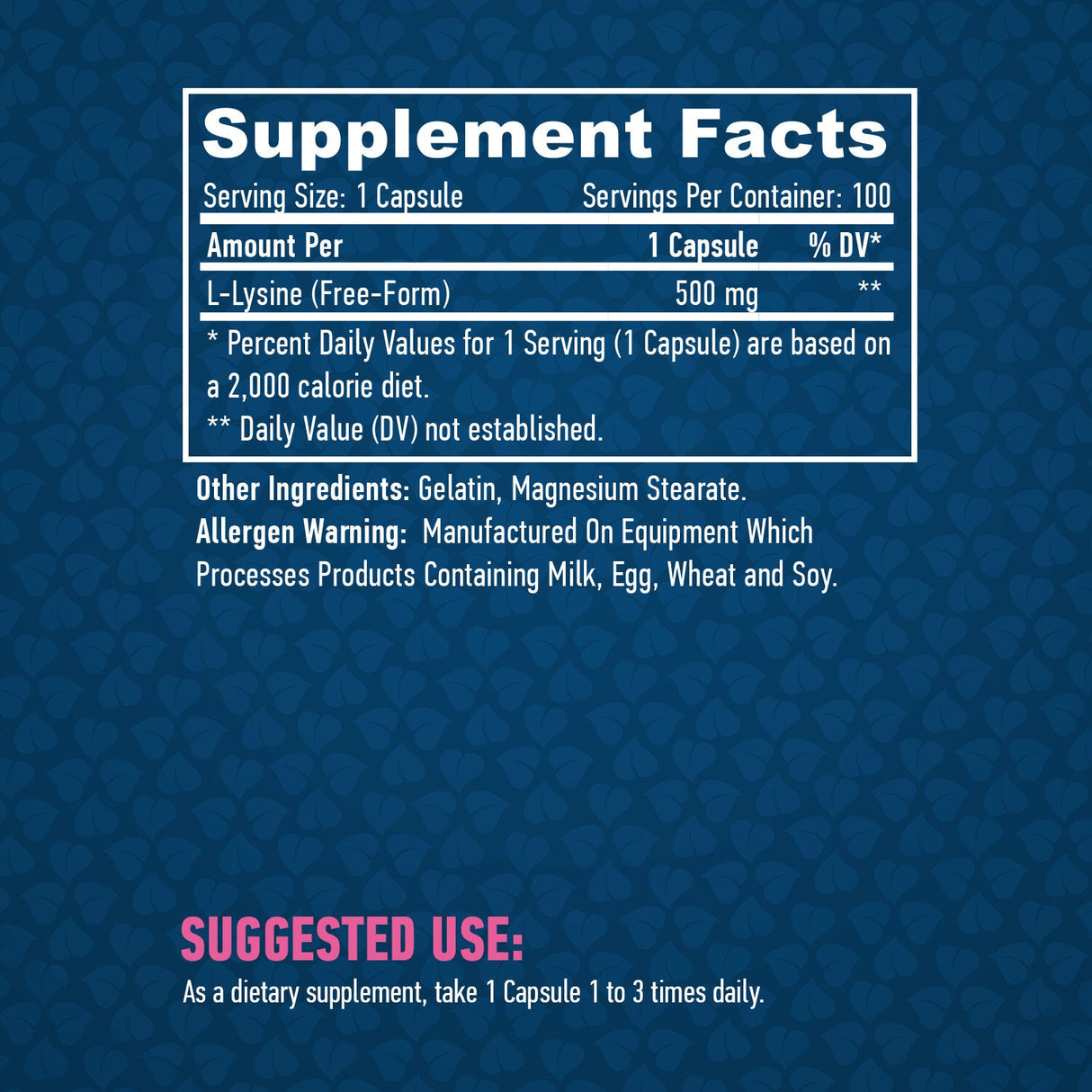 L-Lysine 500mg. / 100 VCAPS.