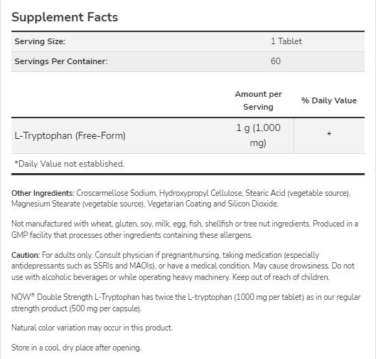 L-tryptophan 1000 mg | Двойна сила - 60 таблетки